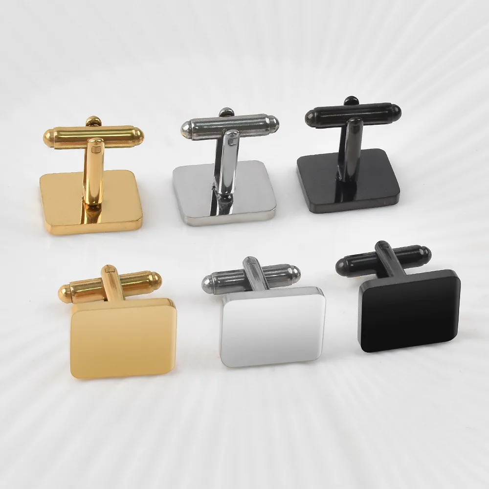 1 Pair Per Lot Polished Mirror Rectangle Stainless Steel Cufflinks Blank Engravable DIY  Jewelry Men Shirt Cuff Accessories