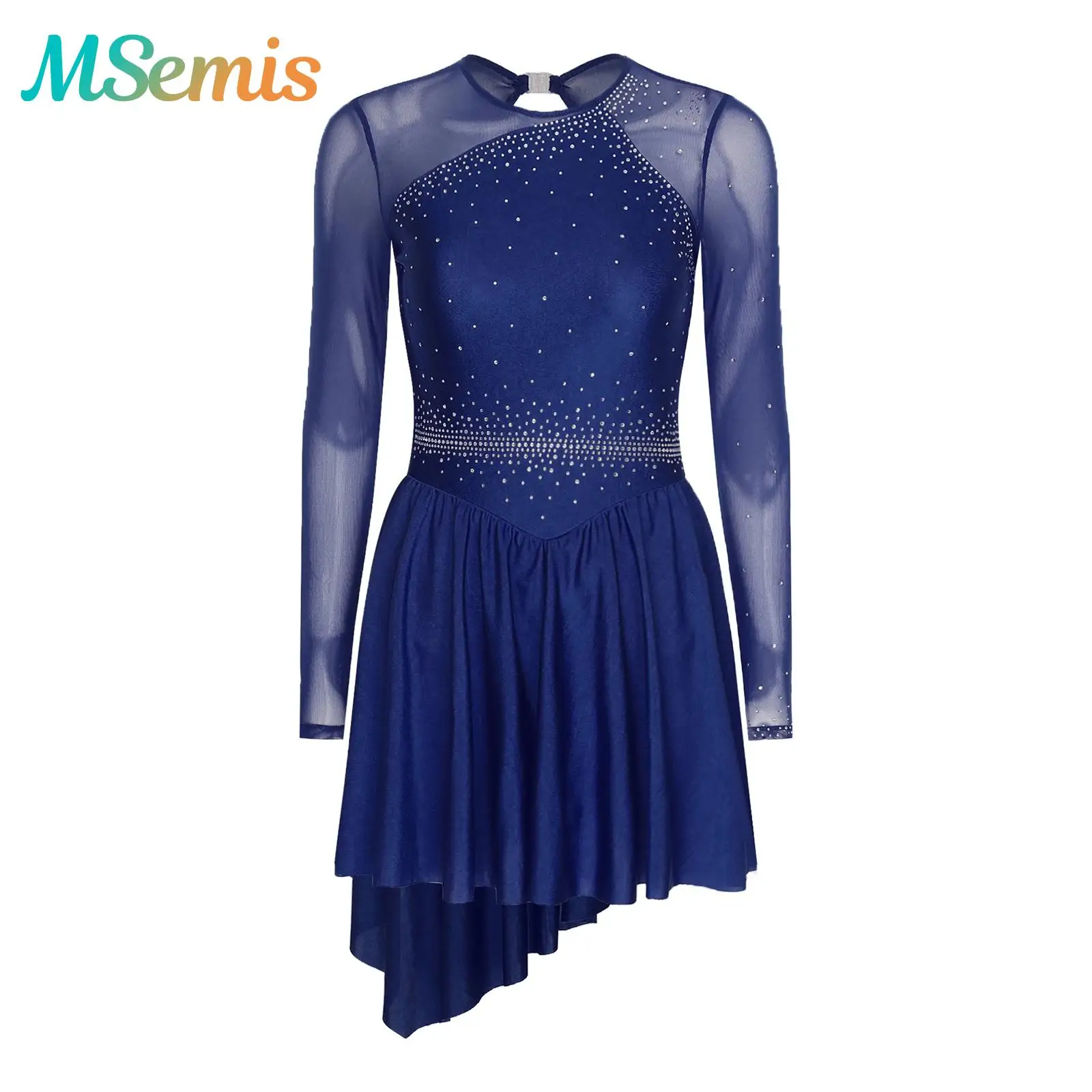 

Womens Glittery Rhinestones Rhythmic Gymnastics Artistic Figure Ice Skating Lyrical Dance Dresses Ballet Jersey Dance Costume