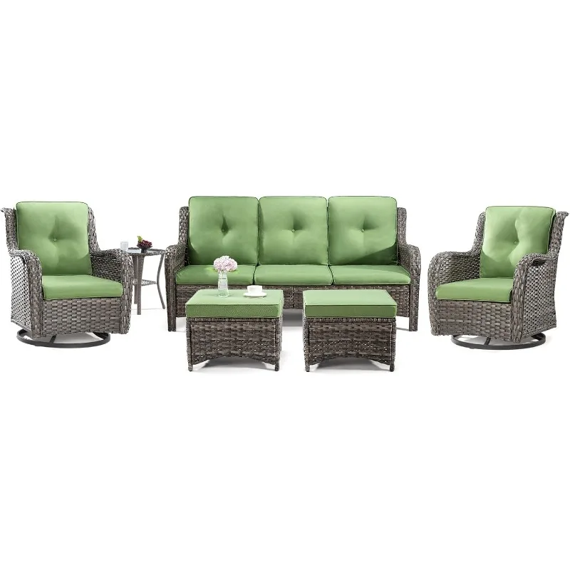 

Wicker Patio Furniture Set with Three-Seat Sofa Swivel Rocker Chairs Ottomans Outdoor Furniture Patio Conversation Sets