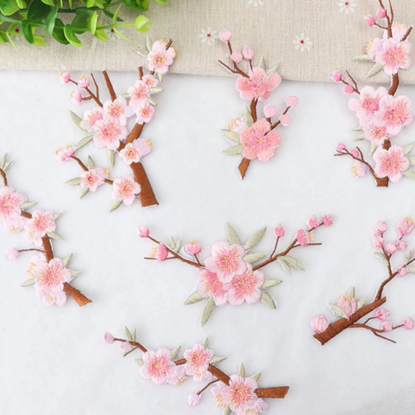 6pcs -6 different peach blossom branch embroidery stickers