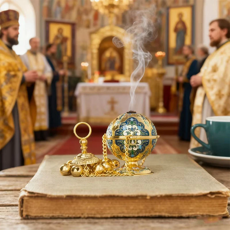 HTISOK New 2026 Orthodox Hanging Censer Church Hanging Censer Zinc Alloy Religious Censer Baptism Wedding Daily Prayer Box Gift