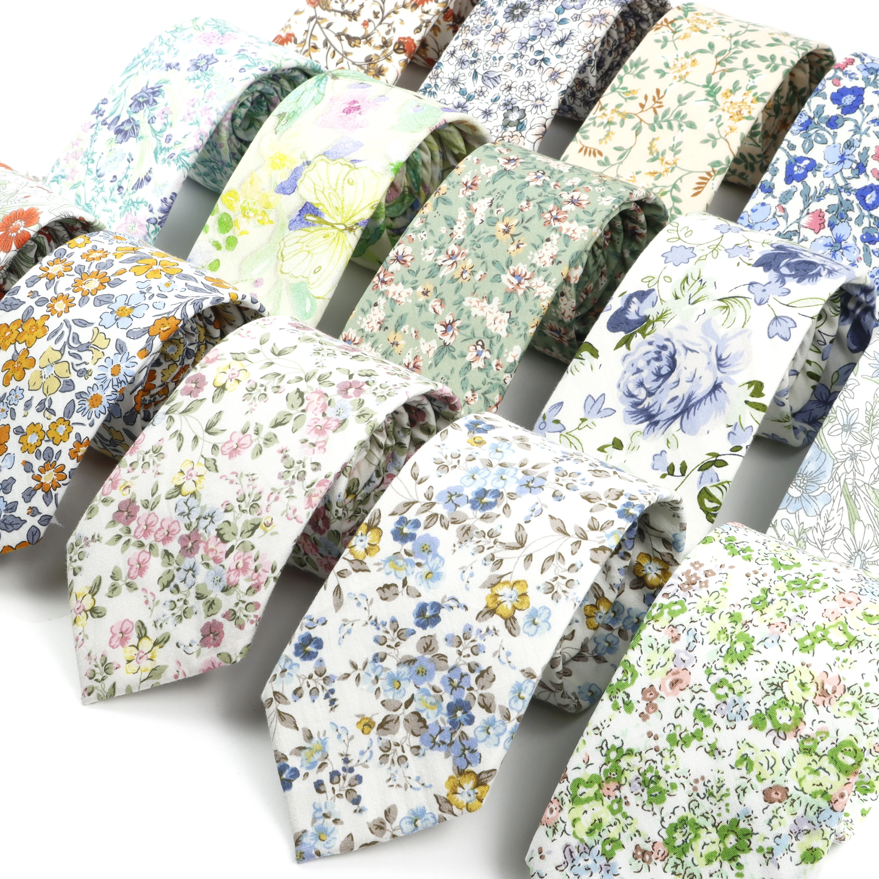 

Новый элегантный галстук с цветочным принтом для мужчин и женщин, 100% хлопок, белый, желтый, синий, цветочный галстук, узкий, аксессуар для свадебной вечеринки