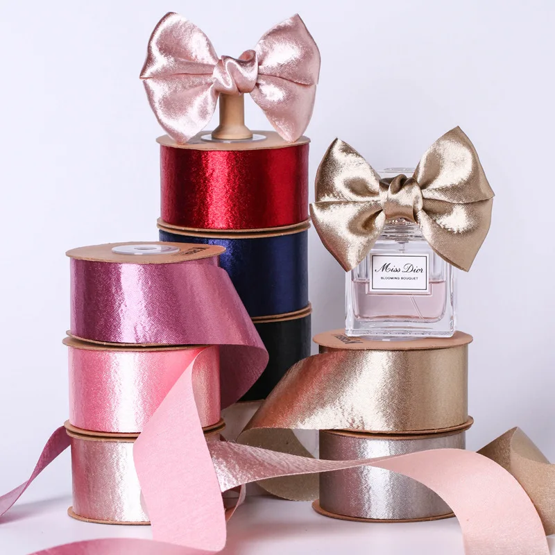 40mm Shinny Satin Ribbon Luxury Single Faced Rose Gold Champagne Polyester Tape For Gift Flower Packing Material Handmade Bows