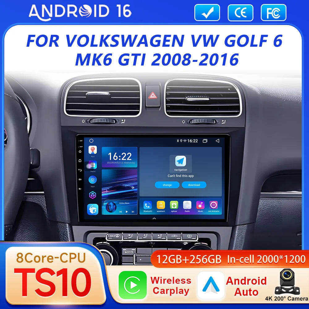 

Автомагнитола Android 16 для Volkswagen VW Golf 6 MK6 GTI 2008-2016 с поддержкой Carplay, мультимедийный видеоплеер, 4G Wi-Fi, QLED 2K экран