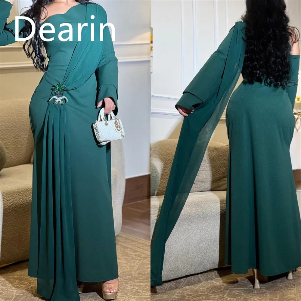 

Customized Formal Gown Dearin Asymmetrical Column Floor Length Skirts Draped Bespoke Occasion Dresses Saudi Arabia Evening Prom