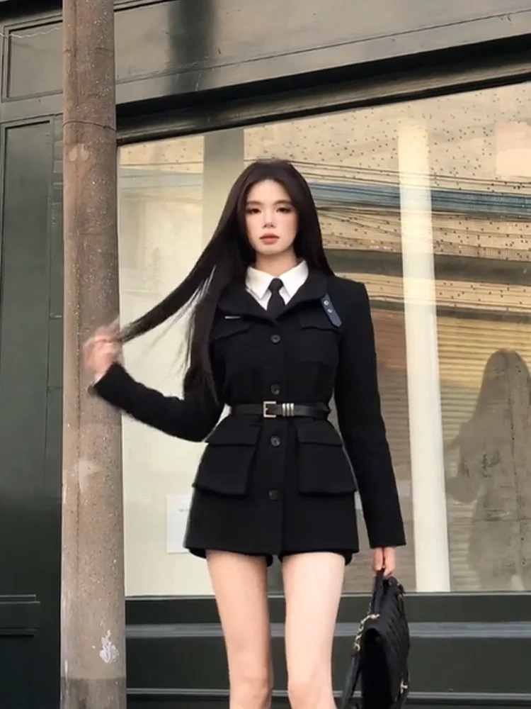 

Syj ujia plus Size Women's Bla Waist-Cinching Jaet And orts Set Autumn Winter Inner irt And High Waist Design