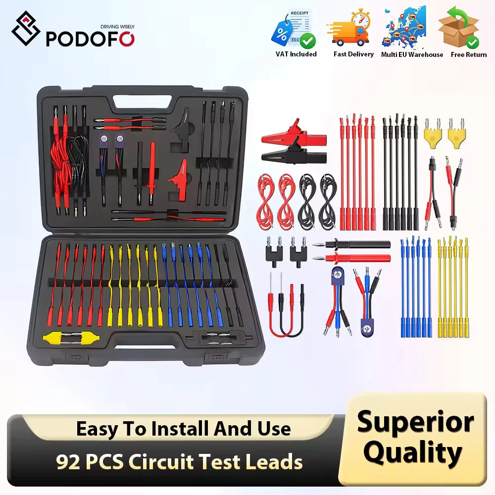 Podofo 92 pièces fils de Test de Circuit automobile Kit d'entretien outil de connecteur d'inspection connecteurs électroniques de voiture câbles outil à main