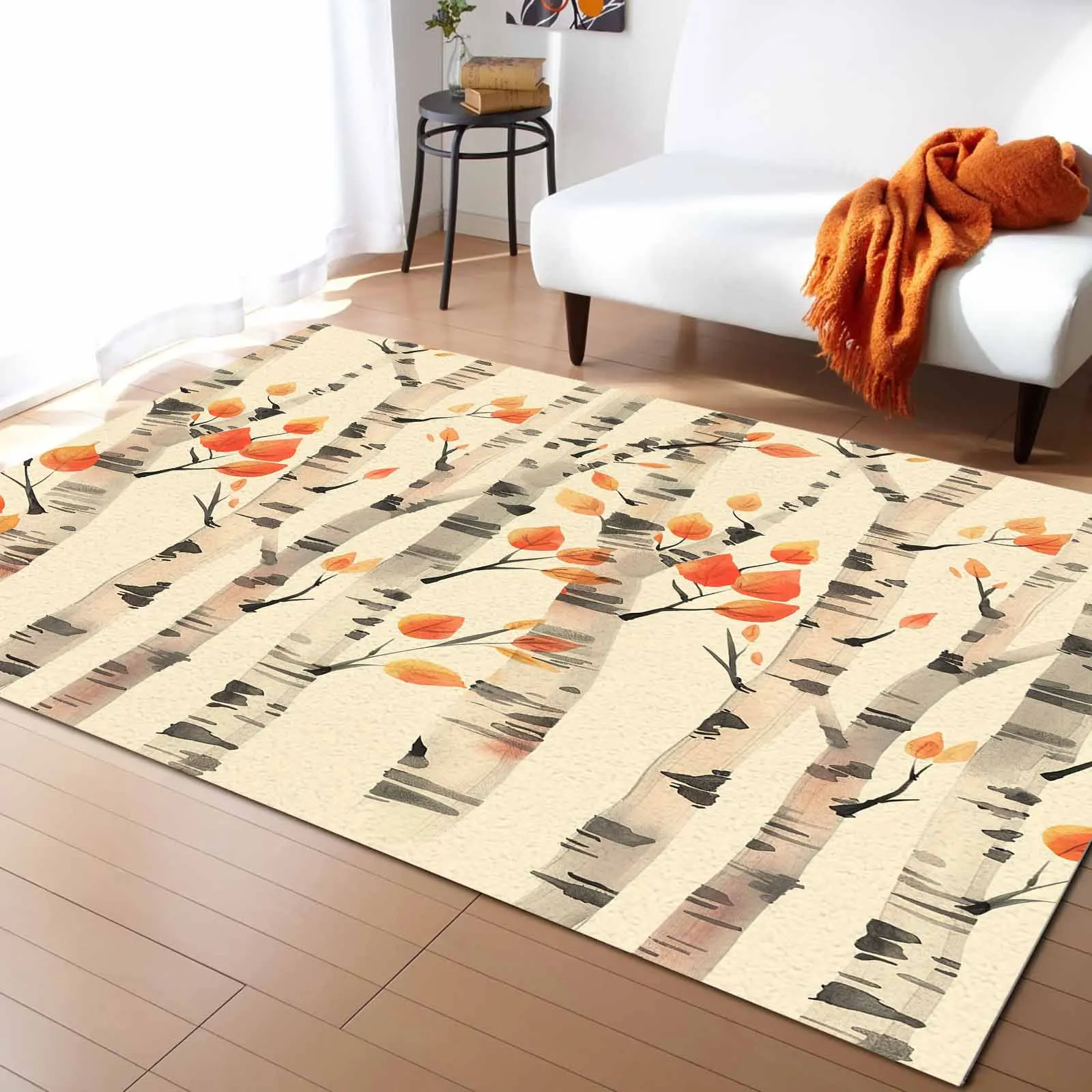 Drawn Watercolor Lines On Tree Leaves Carpet For Home Living Room Bedroom Bedside Decor Large Area Rug Teen Room Decor Carpet