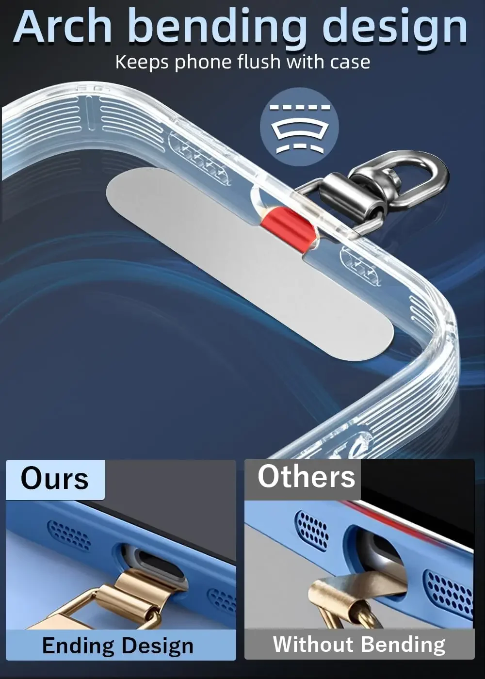 Stainless Steel Phone Lanyard Patch 360° Thin Metal Phone Tether Tab Cellphone Hanging Cord Clip Replacement Lanyard Strap Patch