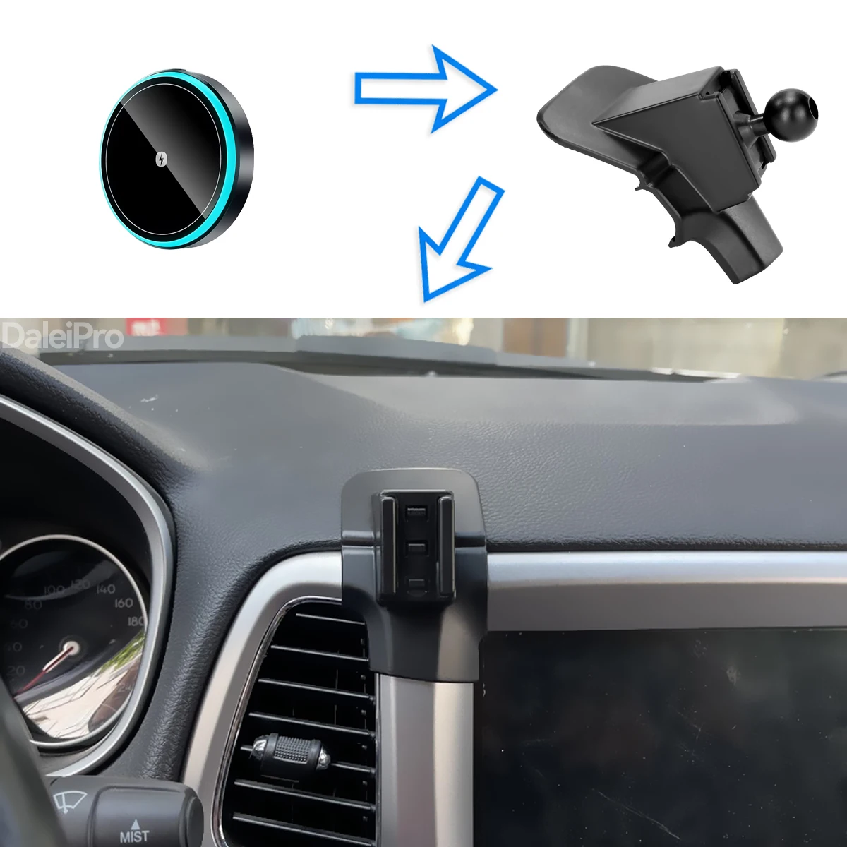Für Jeep Compass 2017 2018 2019-2021 Auto-Handyhalterung Kabelloses Ladegerät Halterung mit Automatischer Klemmung Starker Magnetischer Halter – Detail 2