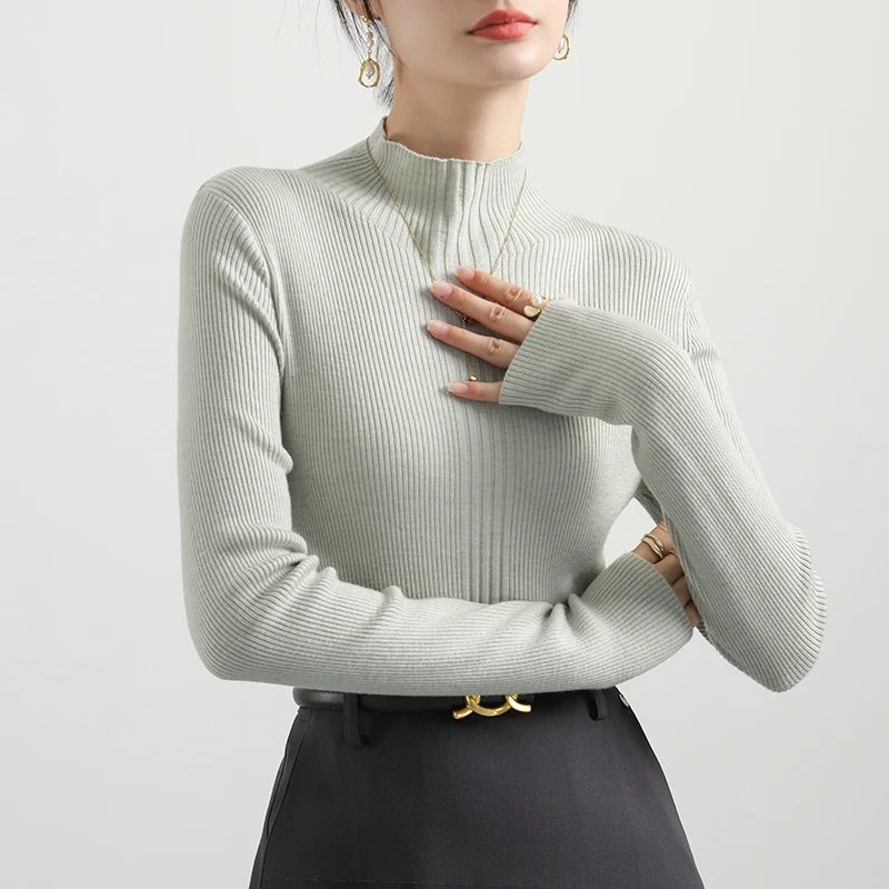 Suéter De punto para Mujer, jerséis nuevos De manga larga con cuello simulado, suéter De punto blanco, Tops para Mujer, suéteres, suéteres De Mujer Q930