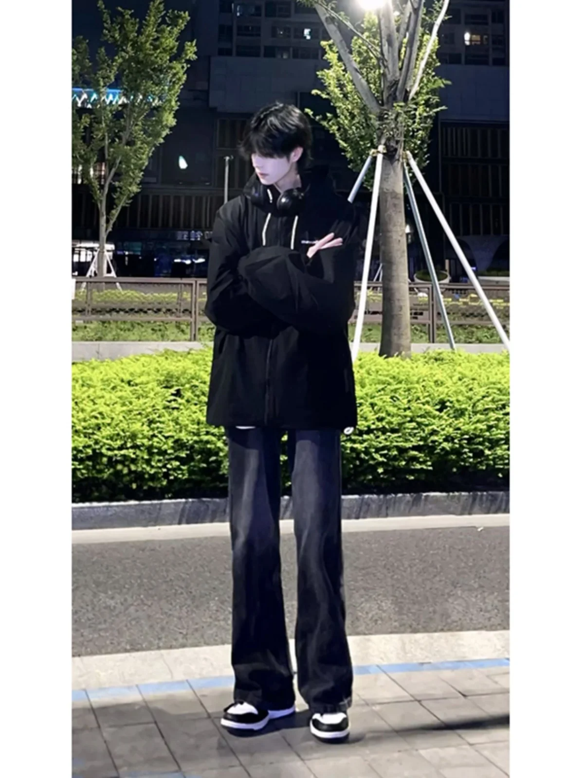 

Мужские джинсы American Sle, черные, весна-осень, свободные, прямые, износостойкие, из смесового хлопка и полиэстера, длинные брюки