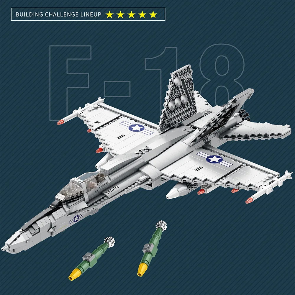 1387PCS Military F-18 Strike Fighter Aircraft Building Blocks MOC Carrier-Base Fighter Model Bricks Set Holiday Gifts Kids Toys