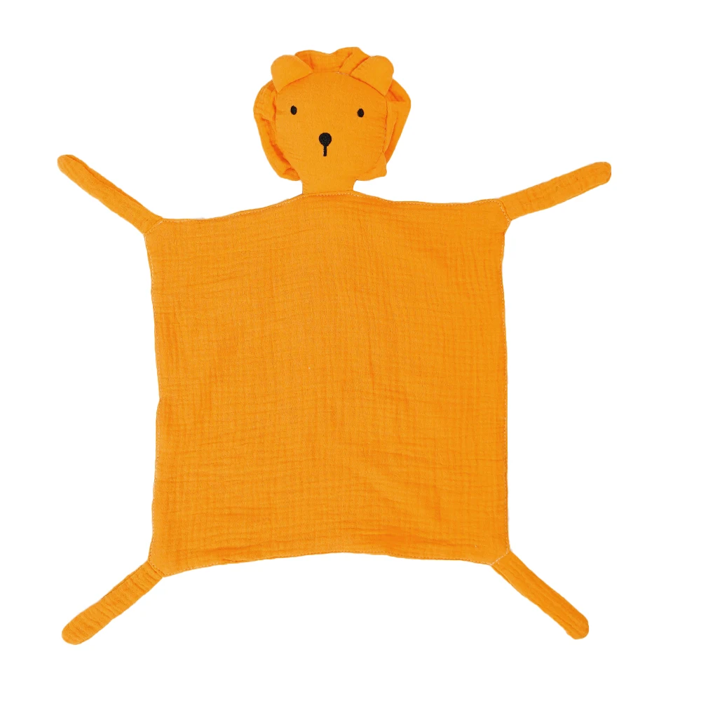 

HappyFlute New 29*29CM Cute Lion Model 100% Cotton Gauze Solid Colour Soft Baby Cotton Security Blanket