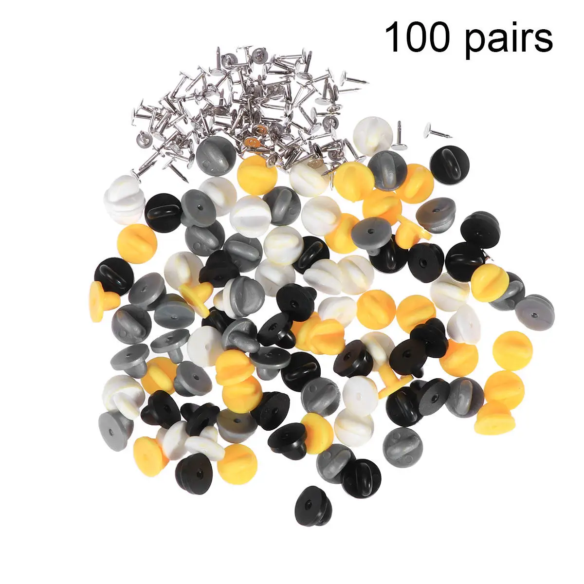 100Pcs Rubber Butterfly Caps Plastic Alloy Badge Caps Tight Pin Back Easy Grasp Round Blank Pin Backs Black White Grey Yellow