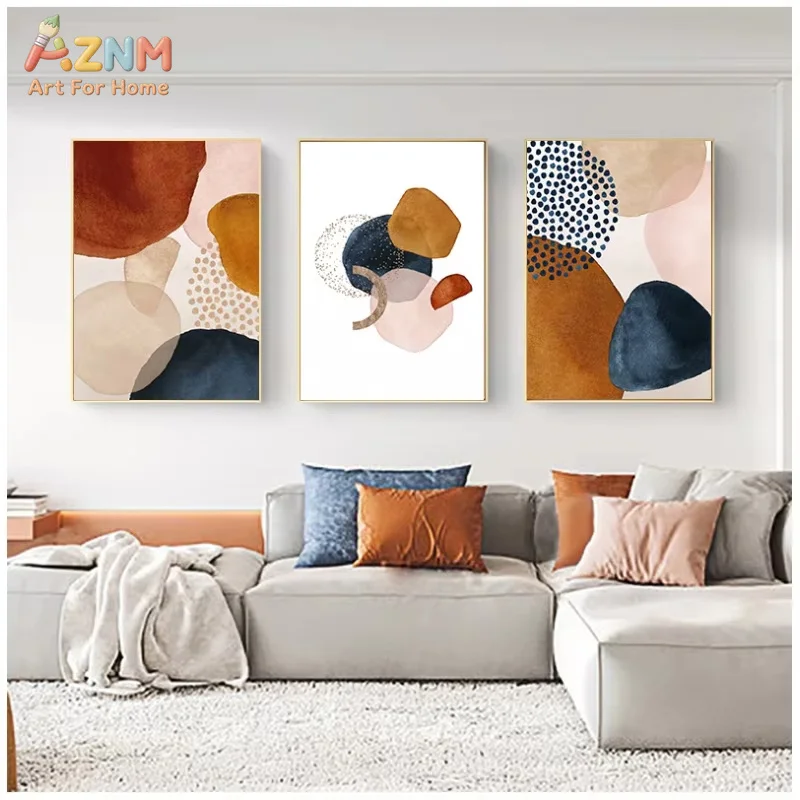 AZNM Nordic Abstract Line Wall Art Morandi Orange Oil On Canvas Posters And Prints Living Room Bedroom Decoration Gifts