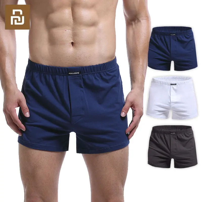 Youpin Mens Boxer Shorts Soft Stretch Knit Breathable Cotton Boy Men Underwear Boxers Long Panties Loose Sleep Bottoms Plus Size