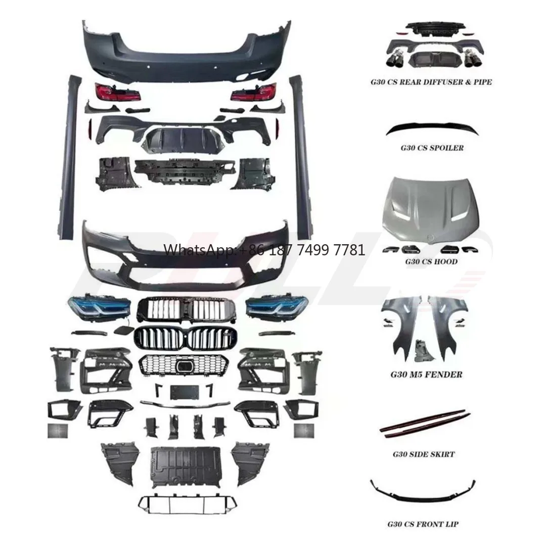 

Высококачественный комплект кузова автомобильных бампера для . 5 серии G30 G38 2018-2020 до M5CS Стиль Передний и задний бампер Решетка Боковая юбка Капот