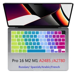 Soft for Macbook Pro 16 M2 M1 max 2022 2021 A2485 A2780 EU US Russian Spanish French English Arabic Keyboard Cover Silicon Skin