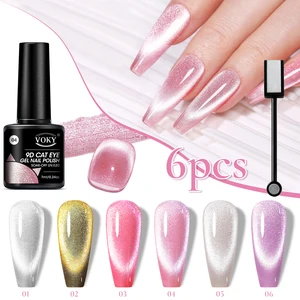 6 buah Set Pemoles Gel Kuku Magnetik Kucing Glitter Cat Eye Holografik Reflektif Semi Permanen Gel UV Rendam Seni Kuku Berkilau 8 glitter penjualan terbaik untuk kuku - №