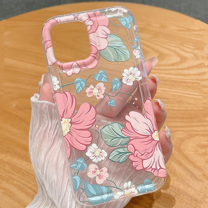 Summer Floral Rose Printed Phone Cases for Samsung S24 S23 Ultra S22 Plus S21 FE A53 A52S A14 A15 A54 A55 Airbag Anti-Drop Cover