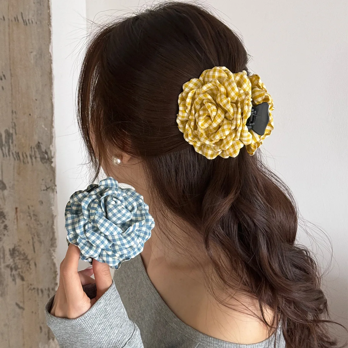 

1PC Grid Flower Hair Clip for Women High-End Feel Simple Headband Summer 2025 Model