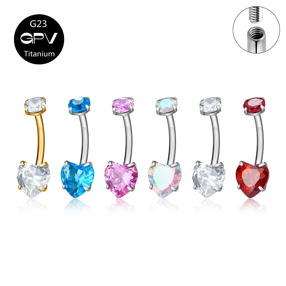 

G23 Titanium Navel Nail Inlaid With Heart-Shaped Exquisite Large Zircon Piercing Jewelry Punk Women's Fashion Navel Ring