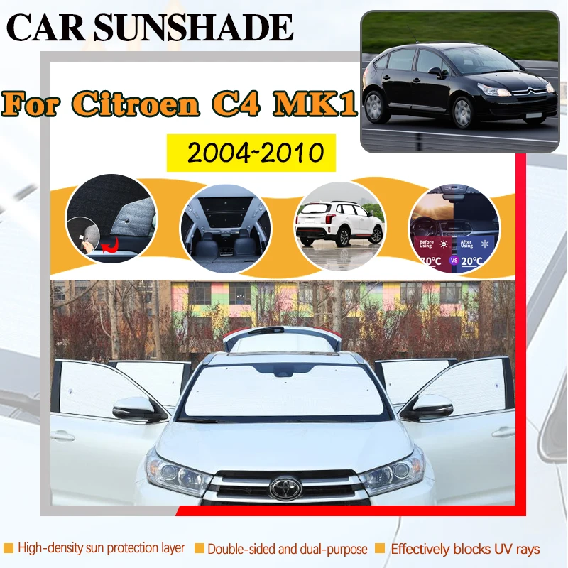 

Автомобильные полные чехлы от солнца для Citroen C4 MK1 Hatchback 2004 ~ 2010, автомобильные зонтики, черные, серебристые оконные чехлы, анти-УФ-автомобильные аксессуары