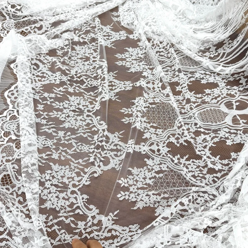 Textured Geometric Pattern Eyelash Lace Fabric 3m Long 1.5m Wide High Quality Lace Material For Clothing Accessories DIY Crafts