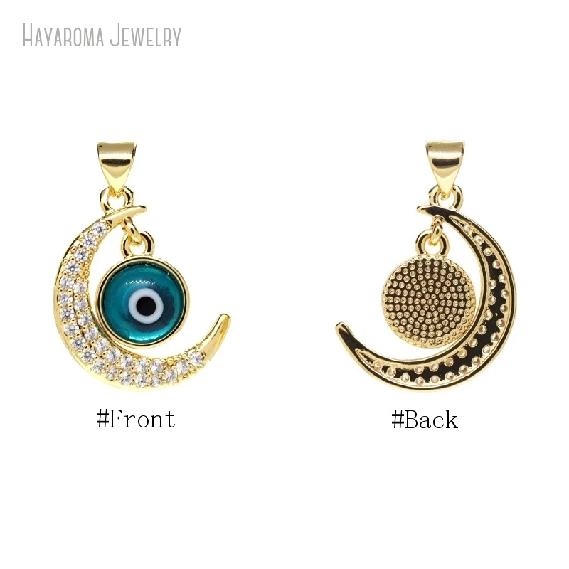 2Pcs Islam Wholesale Gold Color Blue Shape Crescent  Moon Religious Evil Turkish Eye Pendant Charms PM45991 image 3