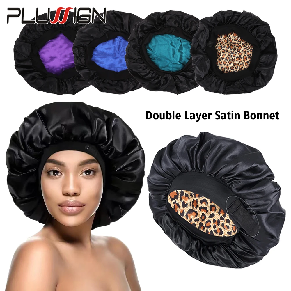 1 قطعة طبقات مزدوجة الساتان بونيه عكسها الحرير بونيه للنساء قابل للتعديل الساتان بونيه للشعر المجعد النوم غطاء العناية بالشعر