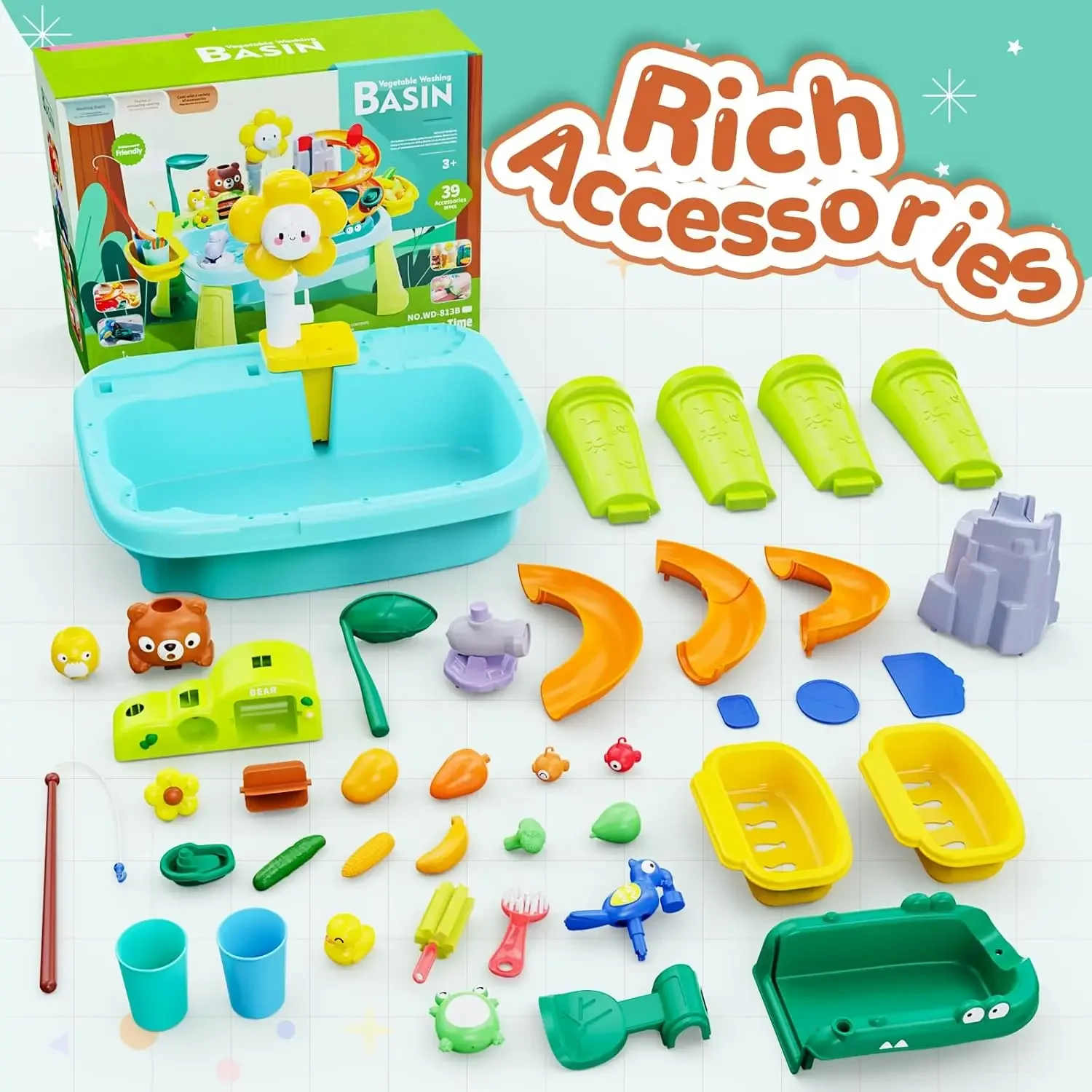 Mesa de agua para niños pequeños con bomba de agua, mesa de arena y agua para niños de 4 a 8 años, juego de pesca, juguetes de verano para patio trasero al aire libre