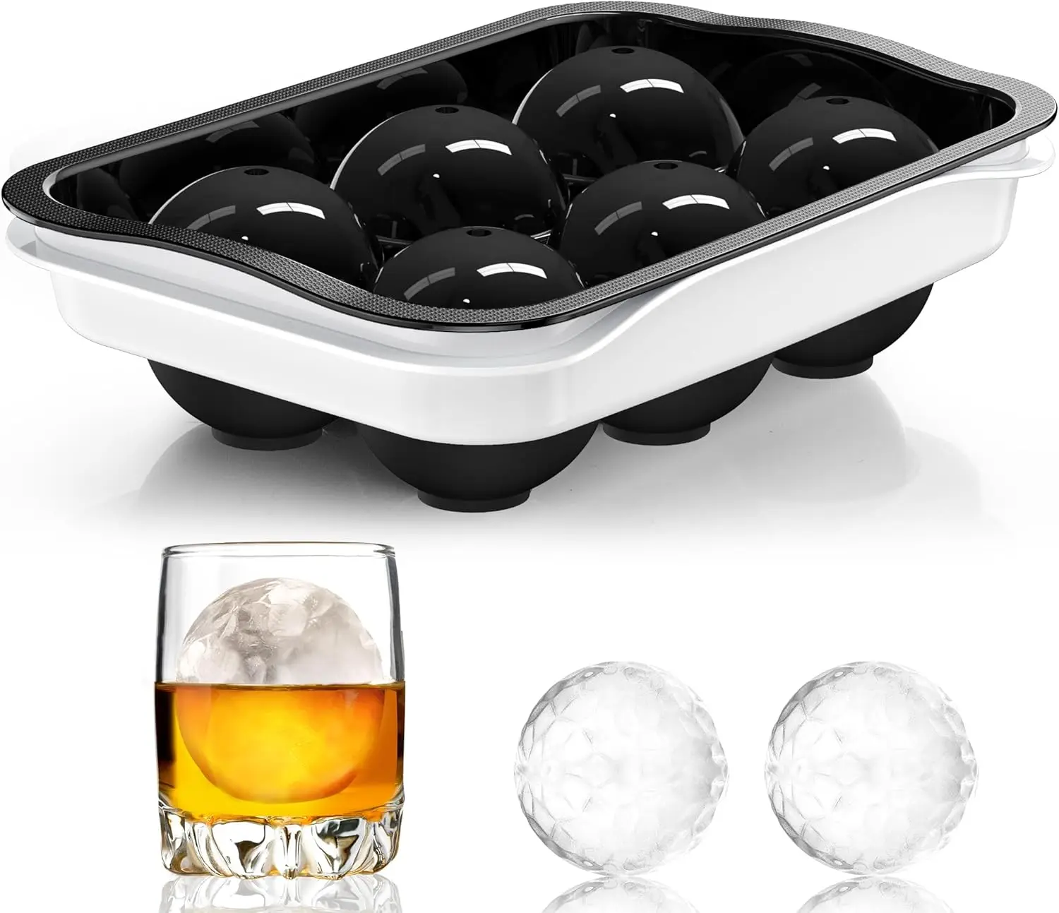 

Ice Ball Maker, [Fill without Funnel & Easy Release] 2.2'' Round Large Iced Cube Trays with Cover, Reusable Sphere Silicone