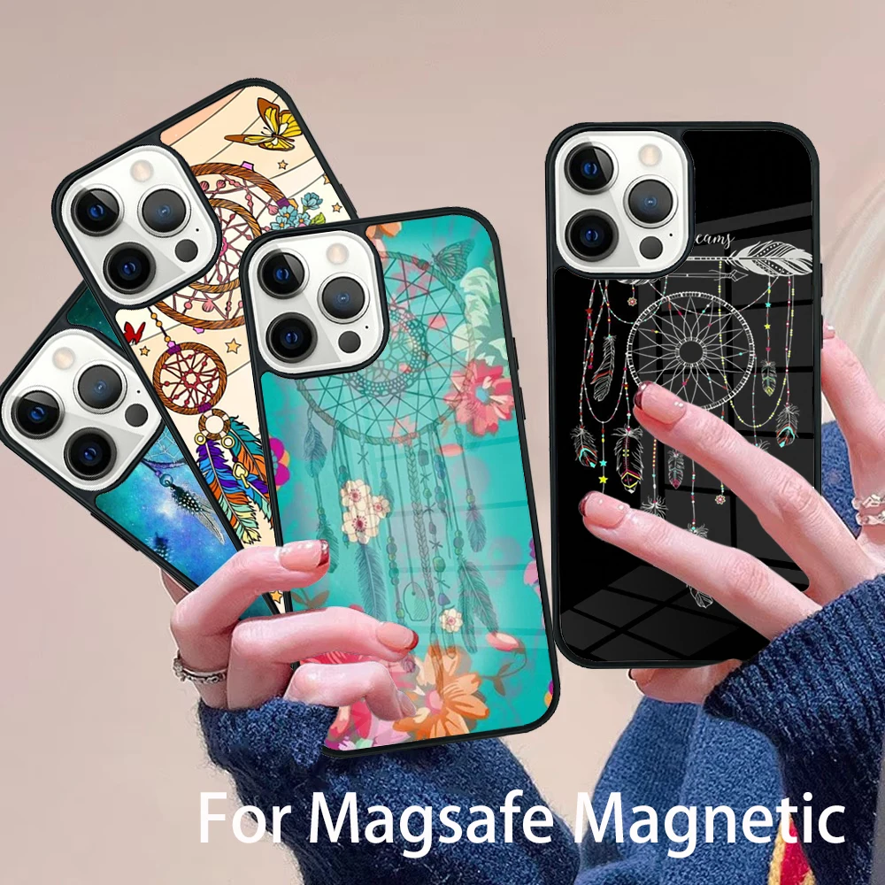 

Mandala Dreamcatcher Phone Case Magesafe Magnetic Wireless Charge Cover For IPhone 16 11 12 13 14 15 Pro Max Plus Mini