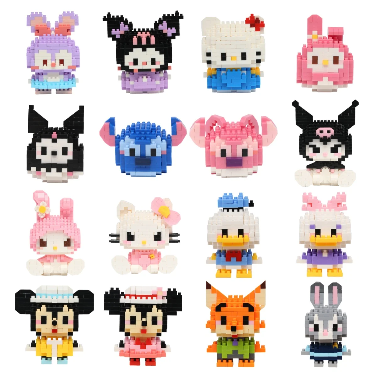 Sanrio 108 estilo Stitch LinaBell Hello Kitty bloques de construcción lotso dibujos animados Figrues ladrillos juguetes de montaje para niños modelo regalo