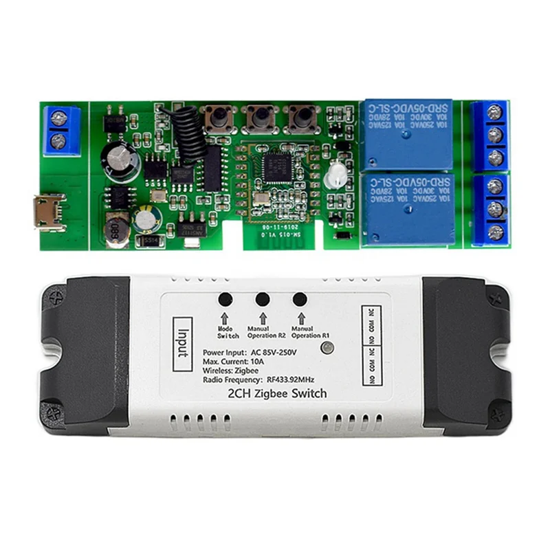 HFES Tuya Zigbee 2CH Smart Relay Switch Sensor AC85-250V Switch Access Control Relay Controller With Shell