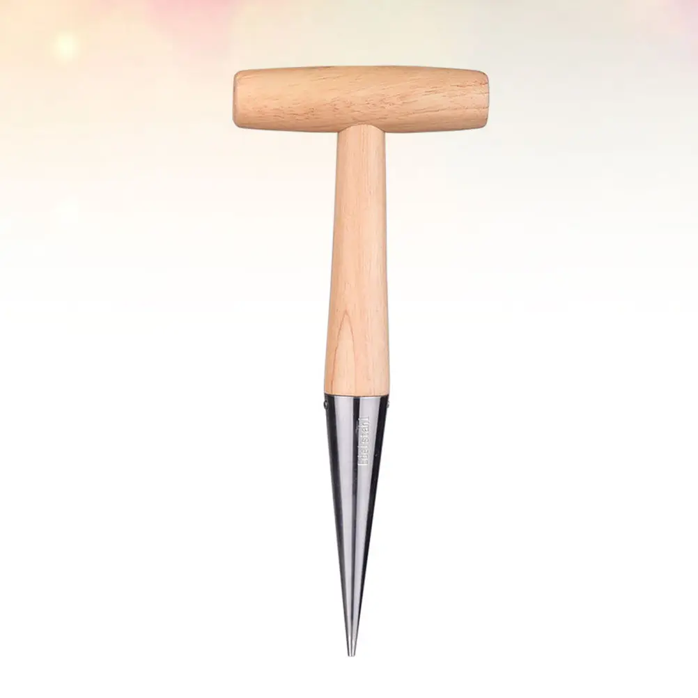 1Pcs Gardening Hole Puncher Wood Color Premium Metal Dibber for Fertilization Transplanting Seedlings Sowing Tool Gardening