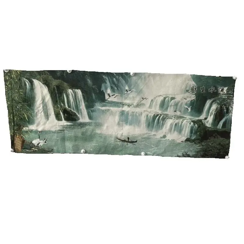 Chinese Old Color Brocade Embroidery Landscape Painting 'Money Flows in like a River' Decorative Artwork for Home