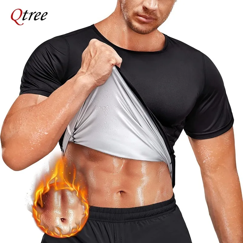 

Qtree Men Sauna Sweat Vest Heat Trapping Compression Shirts Gym Waist Trainer Suit Workout Slimming Body Shaper for Weight Loss