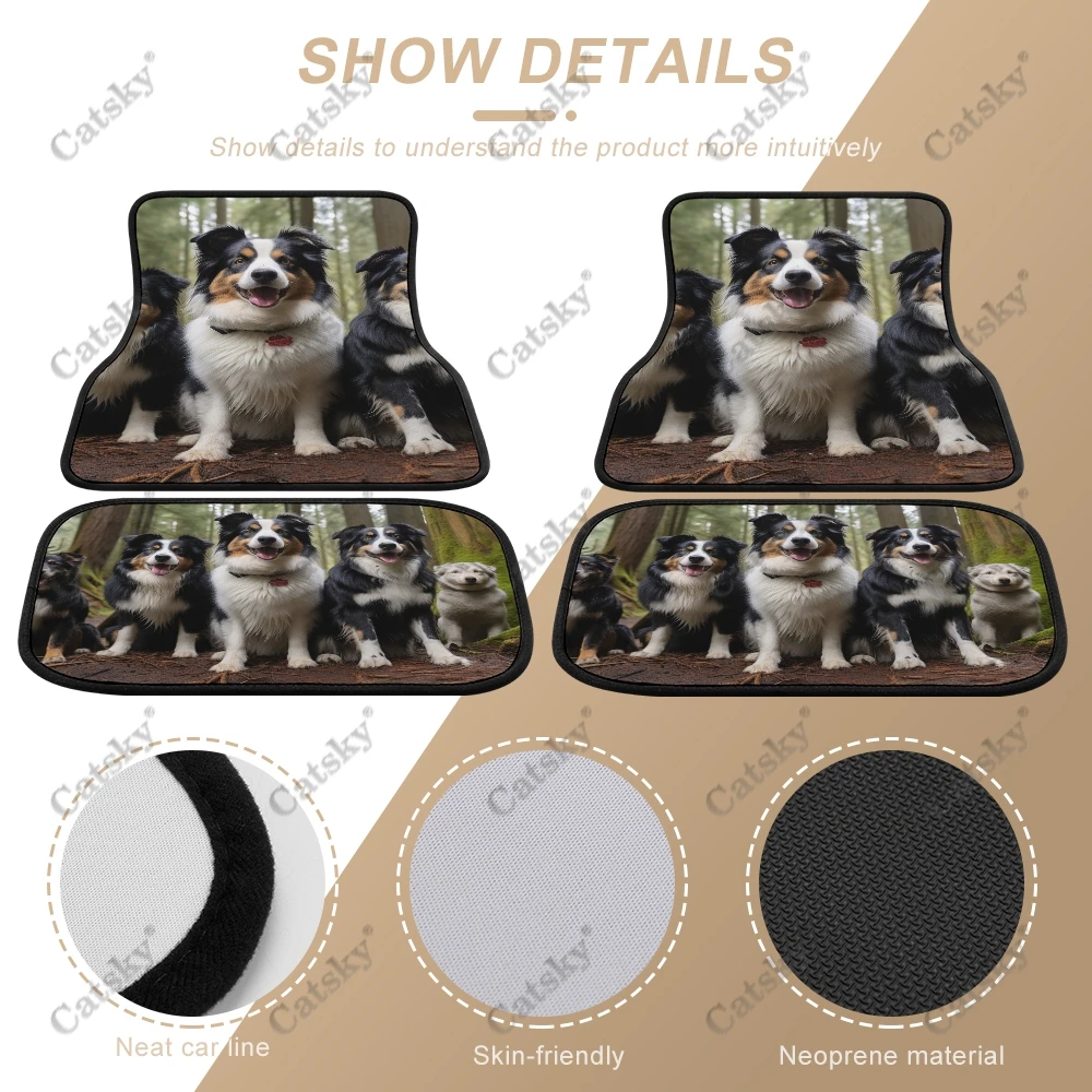 Border Collies Family Car Auto Floor Mats Carpet, 4PCS Customized Cars Mat All Weather Automotive Vehicle Pad Stylish