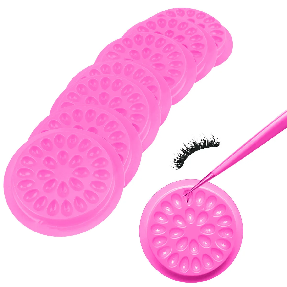 100pcs Eyelash Extension Tray Colorful Small Flower Shaped Lashes Gasket Reusable Waterproof Grafting Tool False Eyelash Holder