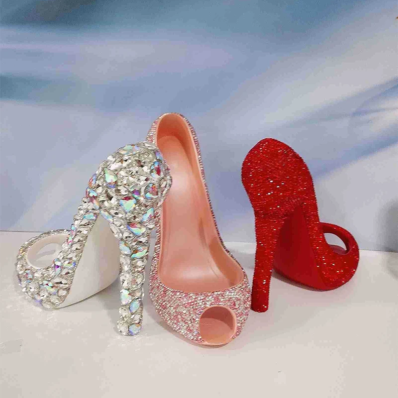 Sparkling Rhinestone High Heel Shoe Wine Rack Wine Bottle Holder Rack Gift Basket Kitchen Bar Tools Red Wine Storage Decoration