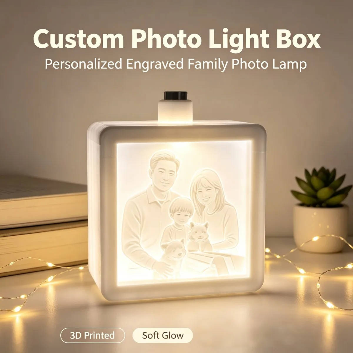 Personalized 3D Printed Custom Photo Relief Engraved LED Night Light,Wedding Anniversary Keepsake Gift,Tabletop Home Decor - view 6