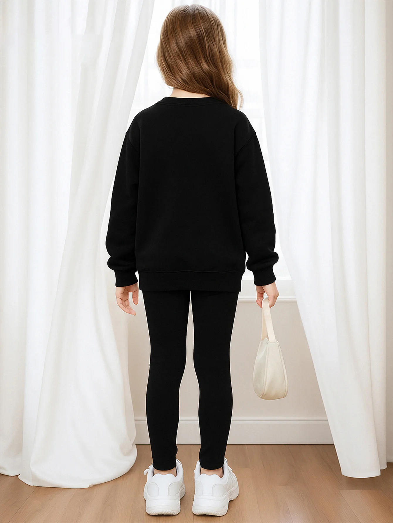 Herbstliches Freizeitoutfit für Mädchen, Kinderkleidungsset mit Herz- und Capybara-Cartoon-Print, Langarm-Sweatshirt + Leggings, zweiteiliges Set, geeignet für Mädchen im Alter von 4–12 Jahren – Detail 4