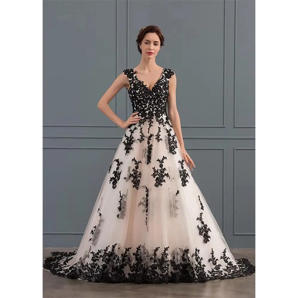 New Ball-Gown Wedding Dress V-Neck Bride Dresses Court Train Lace Tulle Elegant And Pretty Women's Dresses Vestidos Para Mujer