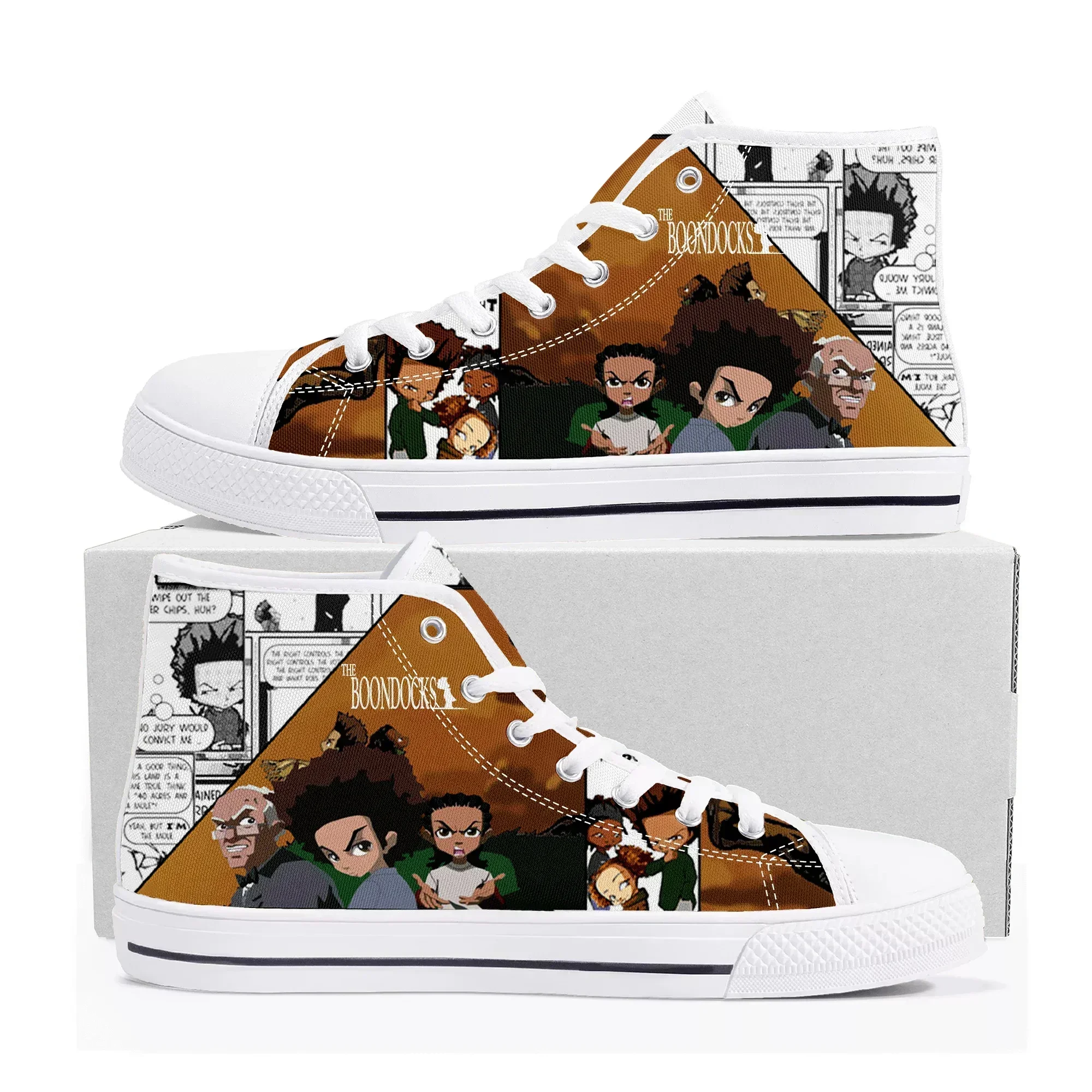 Boondocks Huey Riley Freeman High Top Sneakers Mens Womens High Quality Canvas Sneaker Comics Couple Customized Shoes