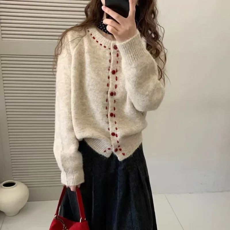 Autumn and Winter Fashion New Women's Elegant Knitted Single Breasted Casual Wool Cardigan Retro Plush Thick Warm Sweater