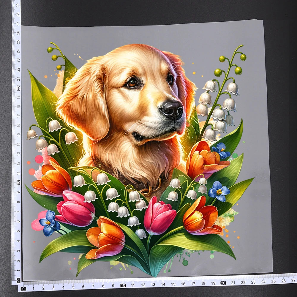 25cm Tulips Lily Flower Of The Animal Iron On Heat Transfer Stickers DTF Iron On Transfer Patches For Clothes T-shirt Appliques