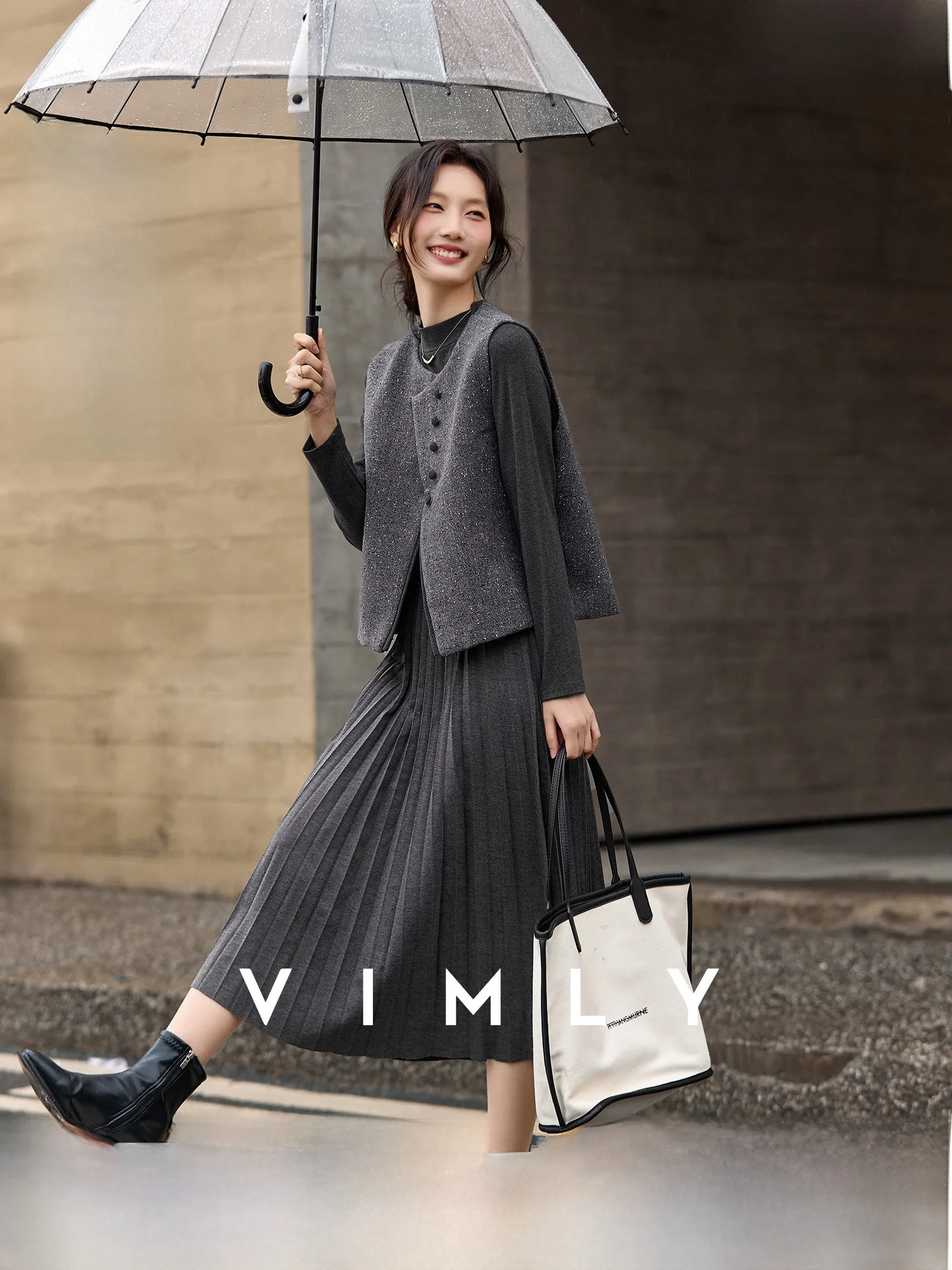 

Old Money Sle Women's Winter Faion Set round Ne Svel Vest Pleated Dr Two-Piece Suit Casual Comfortable Warmth