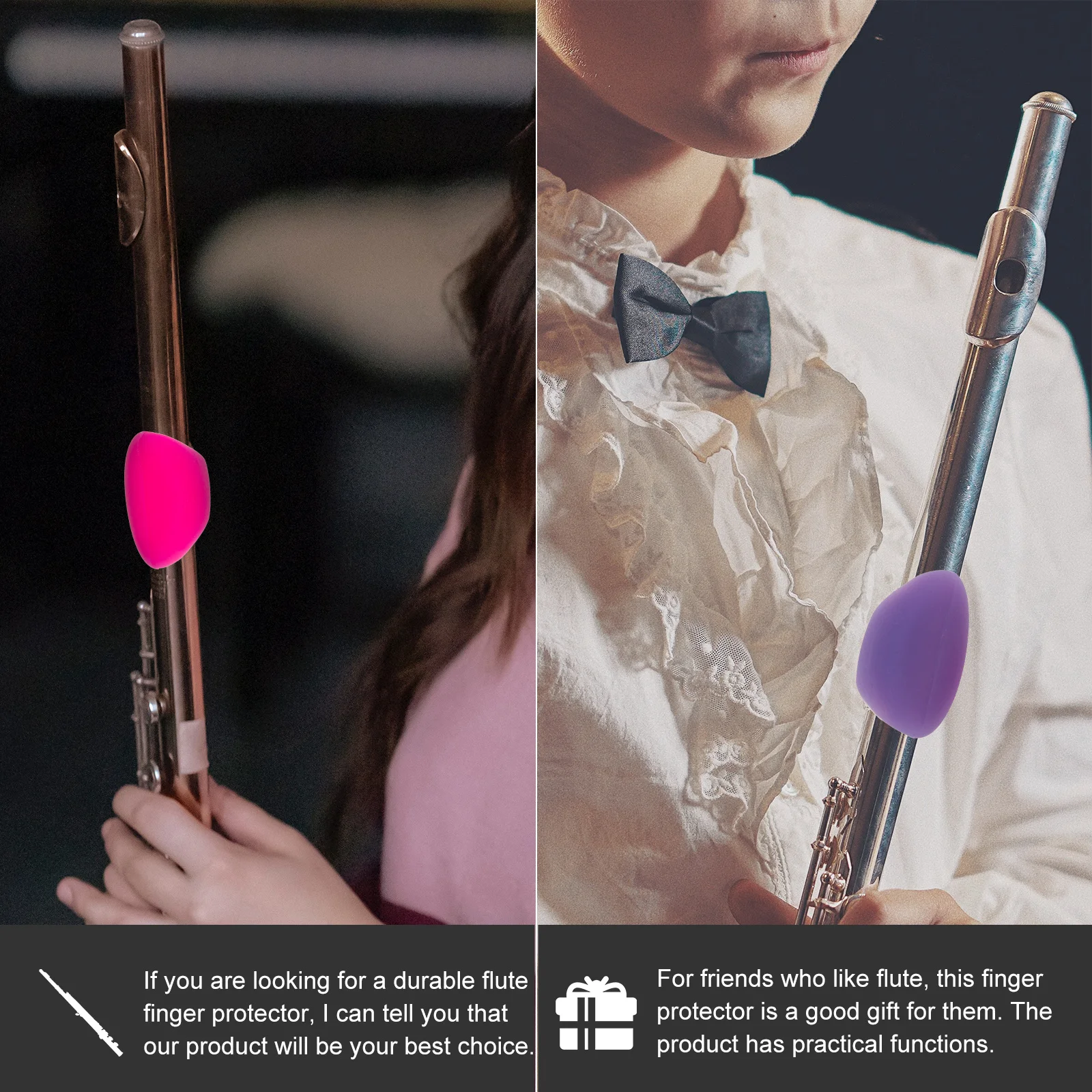 

2Pcs Flute Finger Protector Silicone Flexible Non Slip Finger Rest Cushion Comfortable Curved Design Music Instrument Accessory